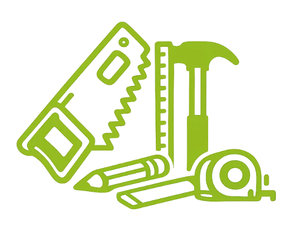 Pictogramme menuiserie outils bois scie mètre pour travaux de menuiserie sur mesure Fenêtre et Confort